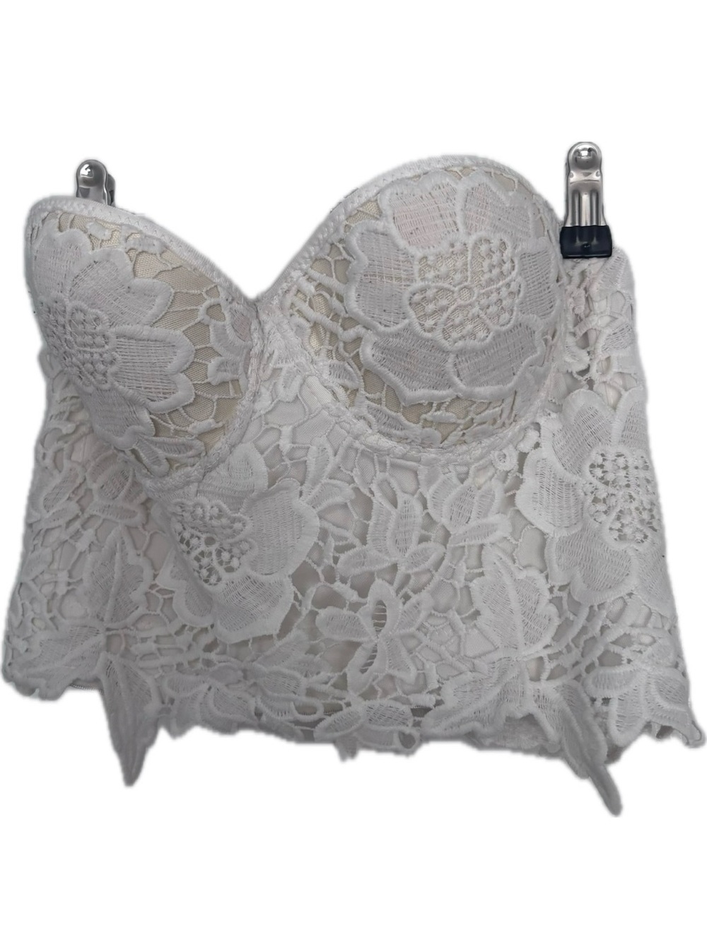 White Lace Strapless Bustier Crop Top